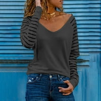 Popust ženska jesena modna prugasta majica dugih rukava casual v-izrez čvrsta boja Ispis lagana pulover
