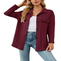 Colisha Women Cardigan Bluza s dugim rukavima Čvrsta boja jakna labava radna reverska majica vino crvena