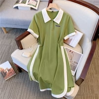 Huaai haljine za žene Žene Čvrsto kolor čvor i rever Slim Mid Duljina haljina maturalna haljina zelena