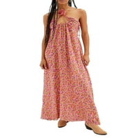 Kelajuan Women Ljeto duga haljina 3D cvjetni cvjetni ispis vezanje haljina bez rukava bez rukava bez