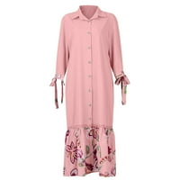 Ženske haljine cvjetni V-izrez Maxi Maxi Fashion Summer rukava haljina ružičasta L