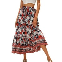 Žene Boho ljuljačke suknje Ljetna cvjetna tiskarska suknja Visoka struka Duga haljina Bohemian Pleat