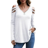 Žene V izrez Zip dugi rukav Top solid off tord pulover casual majica Ženske košulje s kratkim rukavima