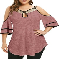 Luncima sa vrhova ramena za ženske patchwork majice V izrez plus veličina majica kratkih rukava bluza
