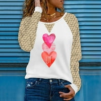 Košulja s dugim rukavima za žensko srce Tunika Valentinovo na vrhu Crewneck Thirts Casual Patchwork čipka dugih rukava za bluzu za bluzu za bluzu pada trendy pulover kaki s