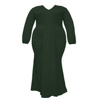 Capreze dame duge haljine maxi haljine plus veličina ljuljac v vrat tamno zelena 2xl