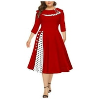 Shusuen ženska moda retro dugih rukava okrugli vrat Čvrsta boja tat struka Swirch haljina maxi haljina