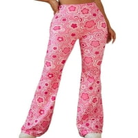 Welliuma cvjetne hlače za žene visoke struine pantalone strije Bell donje ružičaste s