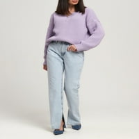 Ženski džemper sa slanim bojama Kabel V-izrez Loose Kint vrhovi dugih rukava debela pletiva