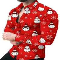 GVMFive muški božićni gumb dolje majice Xmas Print s dugim rukavima za odmor Xmas