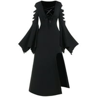 Lastso Gothic Halloween Cosplay kostimi za žene zavoj izrezane haljine rukava sa rukavima V-izrez Split