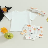 Baby Girl Halloween Outfits Pumpkin Pismo Ispis Kratki rukav Top košulje Elastična kratke hlače Podesite