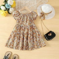 TODDLER Ljetne djevojke slatke haljine cvjetna haljina za print princeza haljina sa šeširom Dječja odjeća