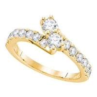 Ženska solidna 14KT Žuta zlatna okrugla Diamond 2-kameni svadbeni zaručnički prsten CTTW Veličina prstena