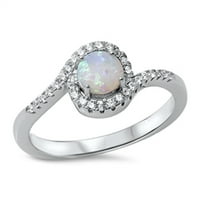 Vaša boja okrugla bijela simulirana opal čist CZ Elegantni prsten. Sterling srebrni bend ženski veličine