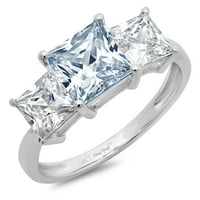 2. CT briljantna princeza Clear Simulirani dijamant 18k bijelo zlato Trobotan prsten s 7,25