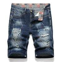 Amidoa muškarci Jean Shorts Fashion Retro stil ravno-fit ripped traper kratke hlače Ležerne tipke džepne patentne hlače s rupom