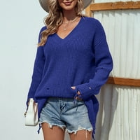 Anuirheih pleteni džemperi za žene modni pulover dugih dugih rukava izdubljeni V-izrezni džemper Zimski