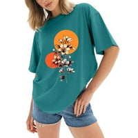 Žene prevelike majice Labavi fit grafički šareni cvijet ispisani posada kratkih rukava kratki rukav