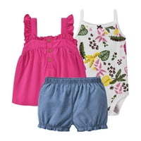 Dječje djece Dječje odijelo kratki rukav cvjetni otisci vrhovi rubnih kratkih hlača veličine 12-18m