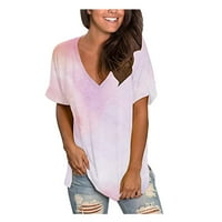 Košulje za žene kratki rukav Ležerni stilski V izrez za žene, Pink, XL