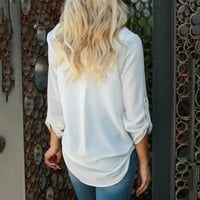 Blouse Majica s punim bojama Ležerne tipke V-izrez dugačka ženska bluza