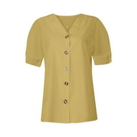 Leylayray ženske vrhove ženske modne casual pune boje V Crtton gumb labav kratkih rukava majica yells