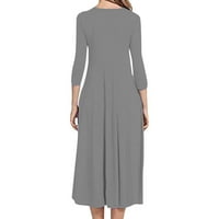Maxi haljina za žene modni ženski modni ugodno dugme V-izrez puna boja casual haljina siva