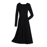 Shusuen ženska klasična modna čvrsta džepa okrugla vrata dugih rukava maxi haljine za žene 3122