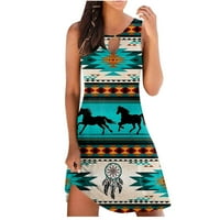 Boho haljine za žene bez rukava sa naborom bez rukava Sunderesses Rucfle Tunic haljina Western Aztec