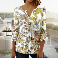Ženski ljetni vrhovi bluza cvjetni kratki rukav casual ženske Henley majice bijeli XL