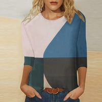 Yyeselk osnovni vrhovi za žene casual okruglih rukava u zglobnim bluzama Modni blok boja Geometrijski