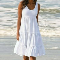 Haljina za žene, Ženski ljetni bez rukava okrugli vrat Čvrsta boja za spajanje velike ljuske haljine za plažu bijela 5xl