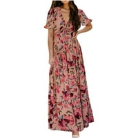 Ernkv ženska haljina za gledanje za gležnjeve cvjetno print plaža odjeća Ljetni ruffle rukavac V izrez