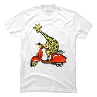 Žirafa na moped muški bijeli grafički grafički tee - Dizajn ljudi XL