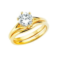 Jewels LU 14K Žuto zlato Kubični cirkonijski CZ Vjenčani opseg i angažman mladenkini prsten Dvije postavljene