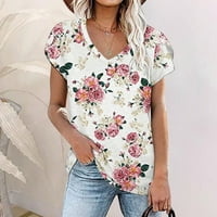 Ženski bluze Ženska casual moda cvjetni print V-izrez gradijent labav kratki rukav ružičasti m