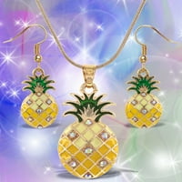 AQUA Pjenušava ananas zlatne minđuše i ogrlica nakit set - slatka sjajna ogrlica i minđuše postavljene u zlatnoj boji - elegantni zlatni voćni nakit ananas