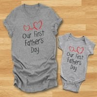 Naš prvi otac dan otac i baby podudaranje postavljanja dječjeg bodi i muške majice tata siva mala dječja
