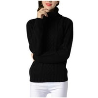 HFYIHGF Womens Turtleneck Dukseri Zimski dugi rukav pulover kabela pletiva mekani termički skakač (crna,