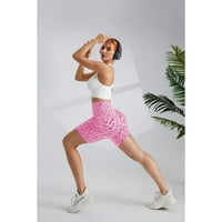 Velika struka Work Yoga Atletska kratke hlače za žene Tummy Control Leopard Print Kompresion Biker trčanje