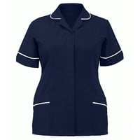 Blazyrey bluza za žene Ženske vrhove kratkih rukava V-izrez V-izrez Radni tisak Majica Bluza Tamno plava