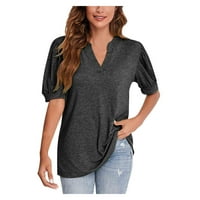 V-izrez čvrste bluze Leisure vrhovi kratkih rukava moda za žene tamno siva 2xl