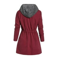 Ženski kaputi modni ženski patchwork zimske kapuljače plus patentni kaput sa zatvaračem sa džepom crveni