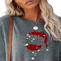 Ženska božićna labava okrugla vrat pulover tiskane majice s dugim rukavima