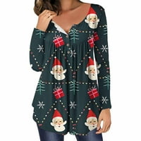 Ženski povremeni božićni tiskani pulover okrugli vrat dugih rukava za bluzu