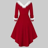 EFSTEB ženske haljine Formalno labavo božićna haljina Boja podudaranja večernje haljine modna haljina s dugim rukavima V-izrez casual pune boje crveno xxl