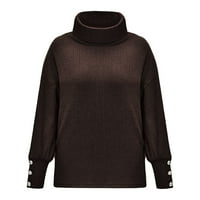 Riforla Fashion Women Corl COLLAR čvrsti gumb rukav Pleteni duks topli gornji ženski pulover Duks kafa