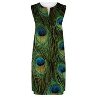 Sunčane haljine za žene V-izrez cvjetni printer bez rukava midi haljina zelena s