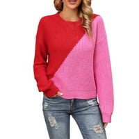 Hoksml džemperi za žene modne posade izrez labavi bojablok otisnuti ženski džemperi Dugi rukavi pulover